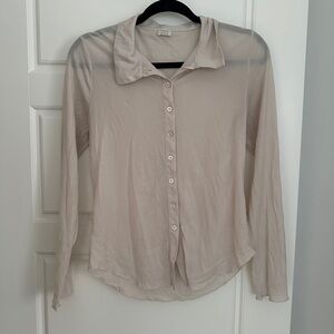 Wilfred Tan Cream Sheer Long Sleeve Button Down Shirt